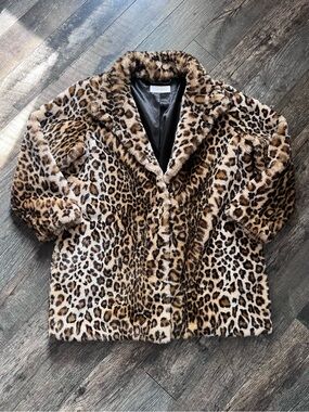 Calvin Klein Leopard Print Faux Fur Coat - Plus Size 1X